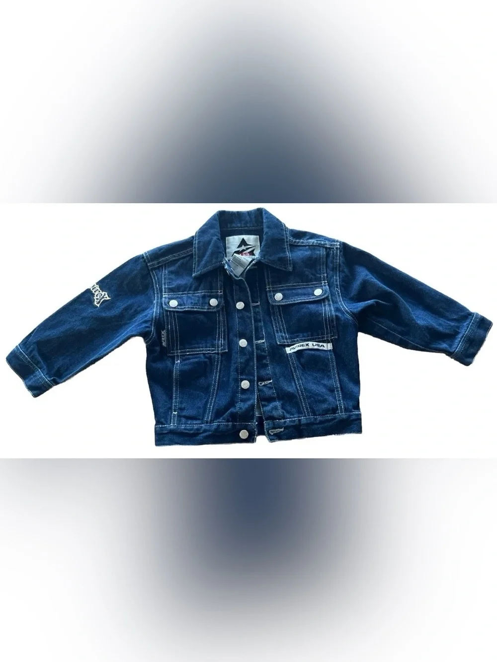 Avirex Kids Denim Trucker Jacket Size 4 Embroidered Logo Dark Wash Vintage Y2K